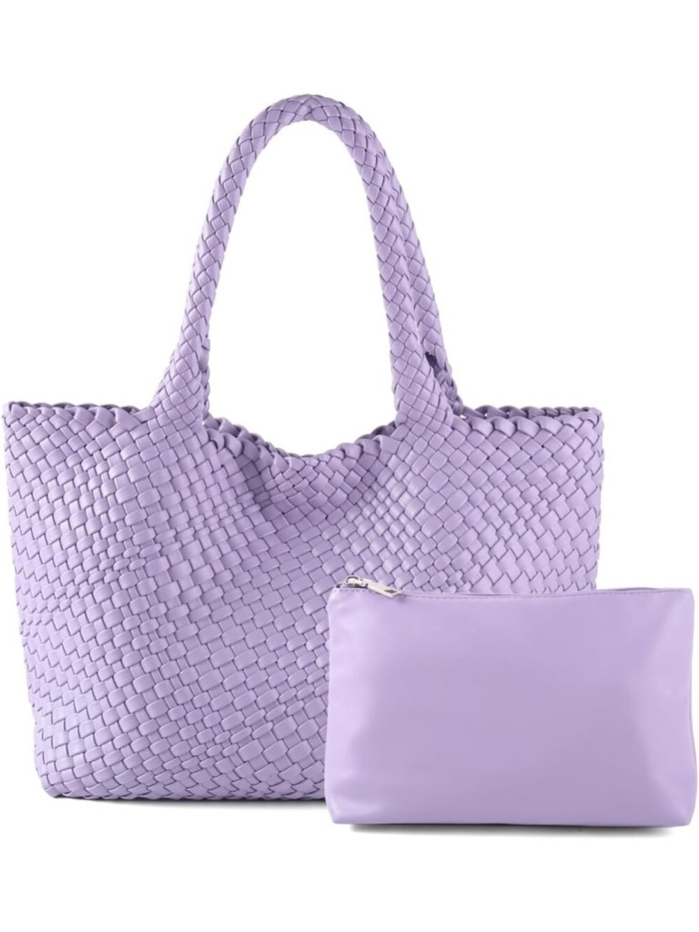 Stylish Large Woven Vegan Leather Tote Bag with Matching Clutch - Eco-Friendly